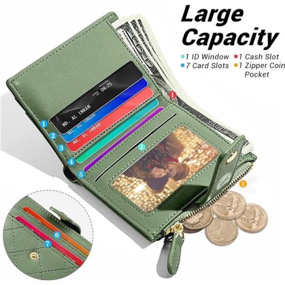 Wallet for Women, Womens Wallet Card Holder, Small Bifold RFID Blocking Purse - Picture 2 of 6